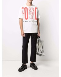 T-shirt à col rond imprimé blanc et rouge Junya Watanabe MAN