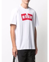 T-shirt à col rond imprimé blanc et rouge MSGM