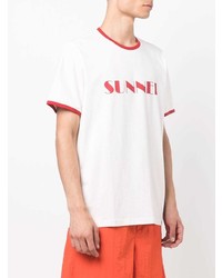 T-shirt à col rond imprimé blanc et rouge Sunnei