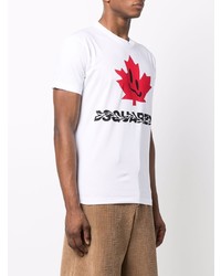 T-shirt à col rond imprimé blanc et rouge DSQUARED2