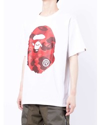 T-shirt à col rond imprimé blanc et rouge A Bathing Ape