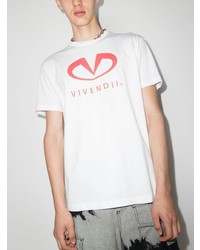 T-shirt à col rond imprimé blanc et rouge VIVENDII