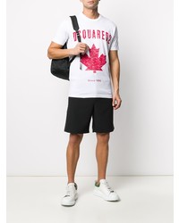 T-shirt à col rond imprimé blanc et rouge DSQUARED2