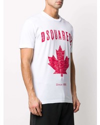 T-shirt à col rond imprimé blanc et rouge DSQUARED2