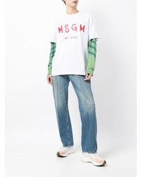 T-shirt à col rond imprimé blanc et rouge MSGM