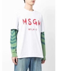 T-shirt à col rond imprimé blanc et rouge MSGM