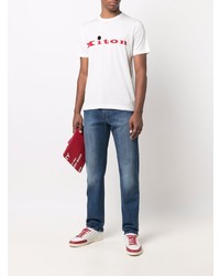 T-shirt à col rond imprimé blanc et rouge Kiton