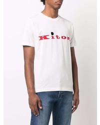 T-shirt à col rond imprimé blanc et rouge Kiton