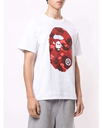 T-shirt à col rond imprimé blanc et rouge A Bathing Ape