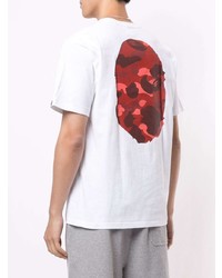 T-shirt à col rond imprimé blanc et rouge A Bathing Ape