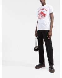 T-shirt à col rond imprimé blanc et rouge DSQUARED2