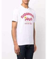 T-shirt à col rond imprimé blanc et rouge DSQUARED2