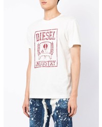 T-shirt à col rond imprimé blanc et rouge Diesel