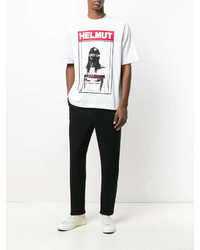 T-shirt à col rond imprimé blanc et rouge Helmut Lang