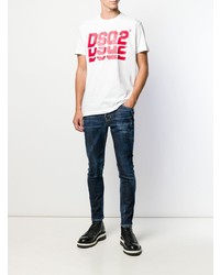 T-shirt à col rond imprimé blanc et rouge DSQUARED2