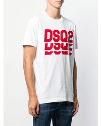 T-shirt à col rond imprimé blanc et rouge DSQUARED2