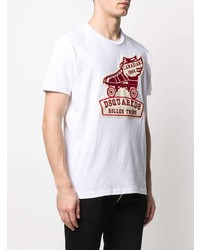 T-shirt à col rond imprimé blanc et rouge DSQUARED2