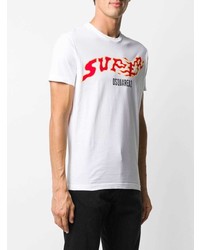 T-shirt à col rond imprimé blanc et rouge DSQUARED2