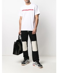 T-shirt à col rond imprimé blanc et rouge Sacai