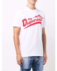 T-shirt à col rond imprimé blanc et rouge DSQUARED2