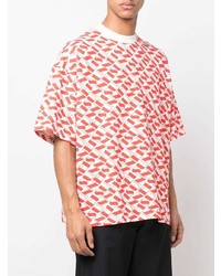 T-shirt à col rond imprimé blanc et rouge Sunnei