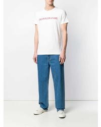 T-shirt à col rond imprimé blanc et rouge Calvin Klein Jeans