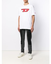 T-shirt à col rond imprimé blanc et rouge Diesel