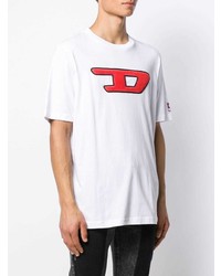 T-shirt à col rond imprimé blanc et rouge Diesel