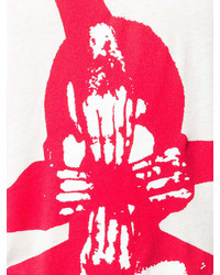 T-shirt à col rond imprimé blanc et rouge