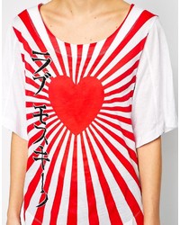 T-shirt à col rond imprimé blanc et rouge Love Moschino