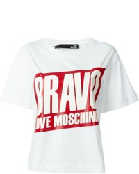 T-shirt à col rond imprimé blanc et rouge Love Moschino