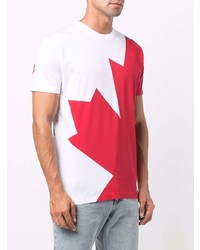 T-shirt à col rond imprimé blanc et rouge DSQUARED2