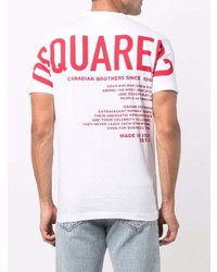 T-shirt à col rond imprimé blanc et rouge DSQUARED2