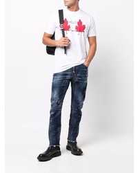 T-shirt à col rond imprimé blanc et rouge DSQUARED2