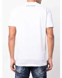 T-shirt à col rond imprimé blanc et rouge DSQUARED2