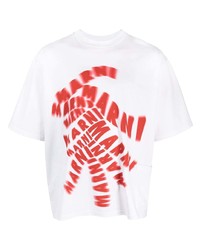 T-shirt à col rond imprimé blanc et rouge Marni