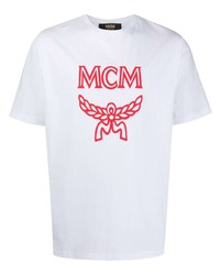 T-shirt à col rond imprimé blanc et rouge MCM