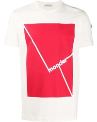 T-shirt à col rond imprimé blanc et rouge Moncler