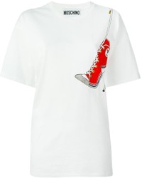 T-shirt à col rond imprimé blanc et rouge Moschino