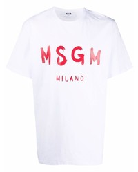 T-shirt à col rond imprimé blanc et rouge MSGM