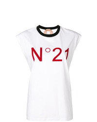 T-shirt à col rond imprimé blanc et rouge N°21