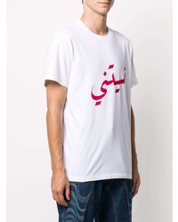 T-shirt à col rond imprimé blanc et rouge Qasimi