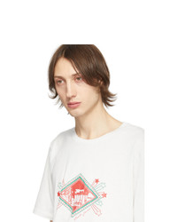 T-shirt à col rond imprimé blanc et rouge Saint Laurent