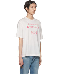 T-shirt à col rond imprimé blanc et rouge Acne Studios