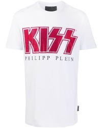 T-shirt à col rond imprimé blanc et rouge Philipp Plein