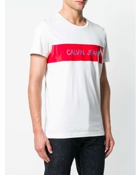 T-shirt à col rond imprimé blanc et rouge Calvin Klein Jeans