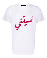 T-shirt à col rond imprimé blanc et rouge Qasimi