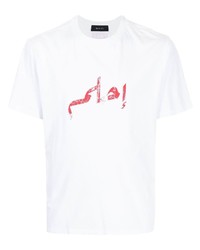 T-shirt à col rond imprimé blanc et rouge Qasimi