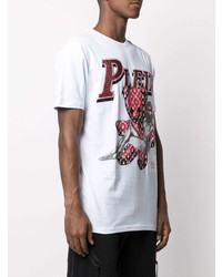 T-shirt à col rond imprimé blanc et rouge Philipp Plein