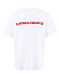 T-shirt à col rond imprimé blanc et rouge Sacai